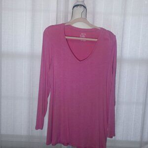 HUE Pink Long Sleeve V-Neck Tunic Top XL